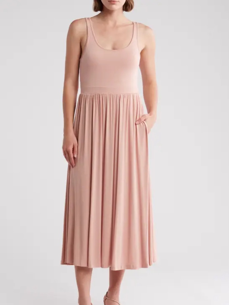 Stitchdrop Italian Clay Scoop Neck Pirouvette Midi Tank Dress Small W Pockets